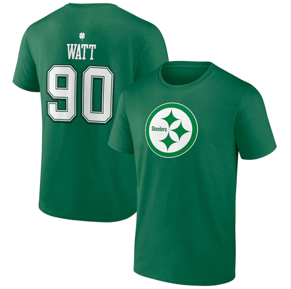 Men's Pittsburgh Steelers #90 T.J. Watt Green St. Patrick's Day Icon Player T-Shirt